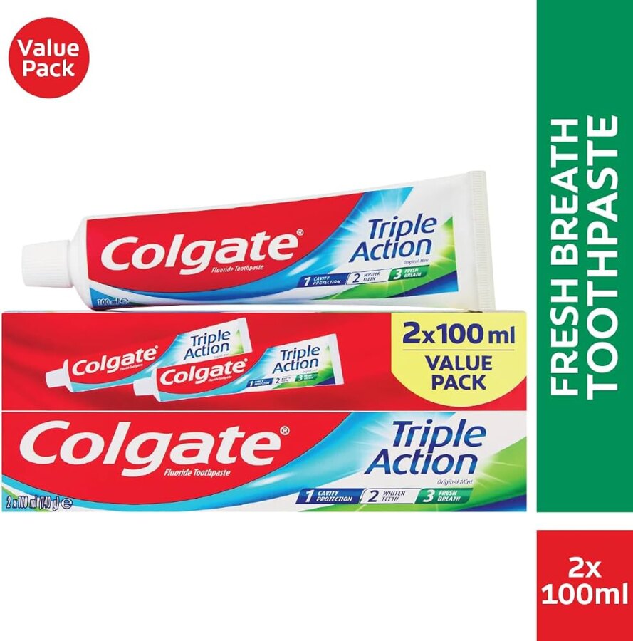 Colgate Triple Action Toothpaste, Value Pack of 2 - 2x100ml