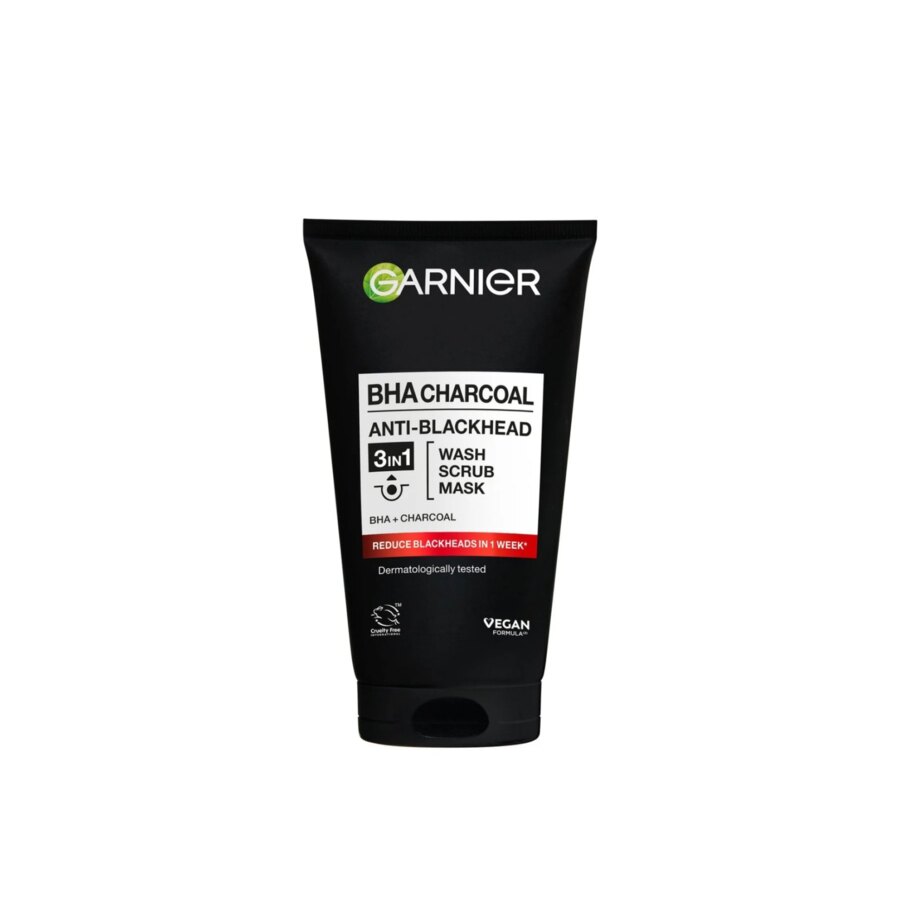 Garnier Pure Active 3-in-1 Charcoal Anti-Blackhead Wash, Scrub, Mask 150ml